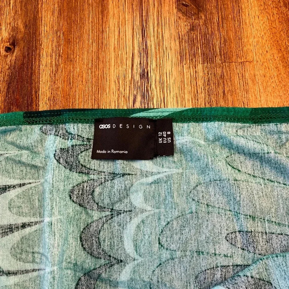 ASOS Design extreme halter cowl neck backless dress green wave print stretchy 8 - Picture 5 of 8